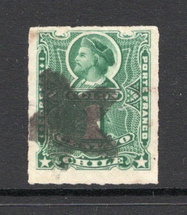 CHILE - 1878 - ROULETTE ISSUE & CANCELLATION: 1c green 'Roulette' issue used with fine strike of 'Star' cancel in black. (SG 54)  (CHI/38995)