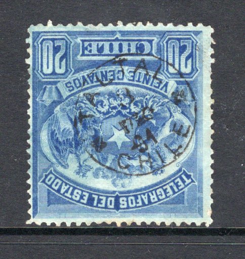 CHILE - 1891 - POSTAL TELEGRAPH: 20c blue 'Telegraph' issue (large type) a fine used copy with central strike of TALTAL cds dated 8 DIC 1891 . This was a five months after the second authorised period of use (21 APR 1891 - 6 JULY 1891) due to a stamp shortage caused by the 1891 Civil War. (SG PT75)  (CHI/39000)