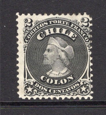 CHILE - 1867 - CLASSIC ISSUES: 2c black 'Perforated Columbus' issue, a fine mint copy with full O.G. (SG 43)  (CHI/39927)