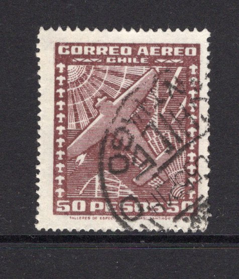 CHILE - 1934 - POSTAL FORGERY: 50p brown purple 'International Airmail' issue POSTAL FORGERY. A fine lightly used copy with part cds. Rare. (As SG 255)  (CHI/41284)
