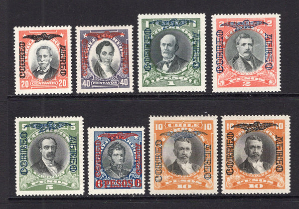 CHILE - 1928 - PRESIDENTE ISSUE & AIRMAIL: 'Presidente' AIRMAIL surcharge issue without watermark, the set of eight fine mint. (SG 191/198)  (CHI/41285)