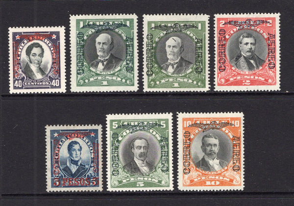 CHILE - 1928 - PRESIDENTE ISSUE & AIRMAIL: 'Presidente' AIRMAIL surcharge issue with watermark, the set of seven fine mint. (SG 199/203)  (CHI/41286)