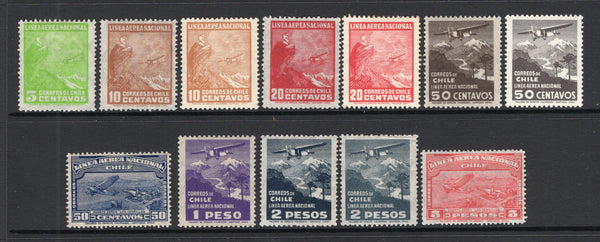 CHILE - 1931 - AIRMAILS: Linea Aerea Nacional' LAN internal airmail issue, the set of eight plus the thick paper varieties and all listed shades. (SG 223/230, 224a, 225a, 226a & 229a)  (CHI/41287)