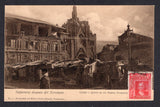 CHILE - 1906 - EARTHQUAKE & POSTCARD: Sepia PPC 'No.1 Valparaiso despues del terremoto - Colejio e Iglesia de los Padres Franceses' showing the destroyed college and church franked on picture side with 1905 2c carmine (SG 105) tied by light strike of VALPARAISO cds. Unaddressed and otherwise fine unused.  (CHI/41530)