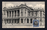 CHILE - 1918 - TRAVELLING POST OFFICES: Black & white PPC 'Santiago, Teatro Municipal' sent from PAILAHUEQUE with originating cachet on message side franked on picture side with 1915 10c black & blue 'Presidente' issue (SG 164) tied by fine strike of 'AMBULANCIA 80' travelling P.O. cds (Temuco - Talcahuano line) with second strike on message side. Addressed to USA. Fine.  (CHI/4215)