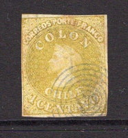CHILE - 1861 - CLASSIC ISSUES: 1c chrome yellow 'Perkins Bacon Last London' printing a fine lightly used copy four tight to good margins. (SG 29)  (CHI/6812)