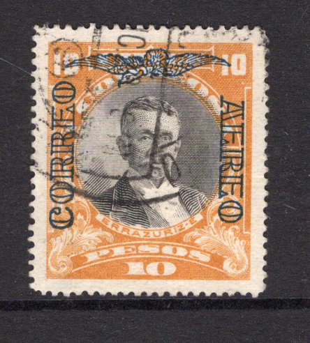 CHILE - 1928 - PRESIDENTE ISSUE & AIRMAIL: 10p black & orange 'Presidente' issue with AIRMAIL overprint in BLUE, a fine cds used copy. Scarce & underrated stamp. (SG 197)  (CHI/6918)