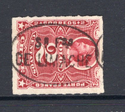 CHILE - 1878 - ROULETTE ISSUE & CANCELLATION: 2c crimson lake 'Roulette' issue superb used with full strike of SN FDO DE LIMACHE undated oval cancel in black. Rare. (SG 57)  (CHI/7444)