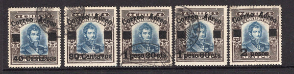 CHILE - 1927 - TESTART AIRMAILS: 'Testart' AIR overprint issue a superb cds complete set of five. Very Scarce. (SG 184/184d)  (CHI/752)