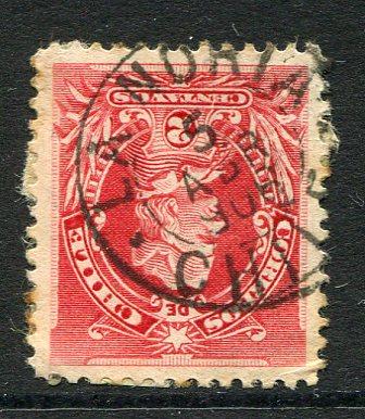 CHILE - 1901 - CANCELLATION: 2c carmine 'Arias' issue a fine used copy with full strike of LA NORIA cds dated 5 ABR 1906. Noria Postal Agency was a small station on the Northern Chile railway, originally Peruvian until the Pacific War. Scarce cancel. (SG 88)  (CHI/754)