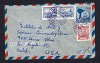 CHILE - 1963 - CANCELLATION: Airmail cover franked with 1960 1c lake red pair 2c ultramarine and 10c blue (SG 490, 492a & 511) all tied by CORREOS Y TELEGRAFO GIROS ANGELMO cds's in purple. Addressed to USA.  (CHI/8343)