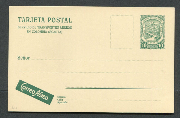 COLOMBIAN AIRMAILS - SCADTA - 1923 - POSTAL STATIONERY: 10c green on cream 'Scadta' postal stationery card (H&G F1). A fine unused example. Scarce.  (COL/11331)