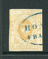COLOMBIA - 1861 - CLASSIC ISSUES: 5c pale yellow 'United States of New Granada' issue a very fine four margin copy used with part HONDA FRANCA oval cancel in blue. (SG 12a)  (COL/1555)