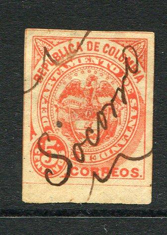COLOMBIAN STATES - SANTANDER - 1886 - CANCELLATION: 5c red used with SOCORRO manuscript cancel. (SG 5)  (COL/16866)