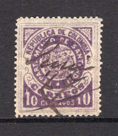 COLOMBIAN STATES - SANTANDER - 1889 - CANCELLATION: 10c violet used with GUACA manuscript cancel. Rare cancel. (SG 12)  (COL/16873)