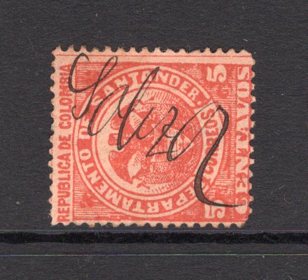 COLOMBIAN STATES - SANTANDER - 1892 - CANCELLATION: 5c red on buff used with SALAZAR manuscript cancel. Small thin. (SG 14)  (COL/16875)