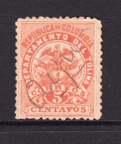 COLOMBIAN STATES - TOLIMA - 1888 - CANCELLATION: 5c vermilion, perf 10½-11 used with AIPE manuscript cancel. Rare. (SG 63)  (COL/16888)