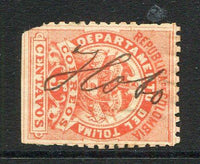 COLOMBIAN STATES - TOLIMA - 1888 - CANCELLATION: 5c vermilion, perf 10½-11 used with HOBO manuscript cancel. Clipped corner & perf faults but a rare cancel. (SG 63)  (COL/16960)