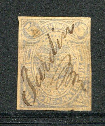 COLOMBIAN STATES - ANTIOQUIA - 1886 - CANCELLATION: 5c ultramarine on buff used with JARDIN manuscript cancel. Uncommon. (SG 59a)  (COL/16977)