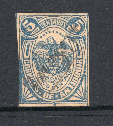 COLOMBIAN STATES - ANTIOQUIA - 1886 - CANCELLATION: 5c blue on buff used with ZARAGOZA manuscript cancel. Small thin. (SG 59)  (COL/16978)