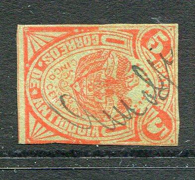 COLOMBIAN STATES - ANTIOQUIA - 1888 - CANCELLATION: 5c red on green used with AMALFI manuscript cancel. (SG 67)  (COL/16979)