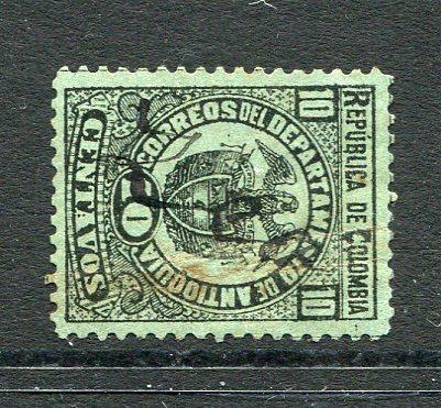 COLOMBIAN STATES - ANTIOQUIA - 1889 - CANCELLATION: 10c black on green used with ZEA manuscript cancel. (SG 77)  (COL/16988)