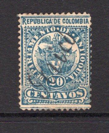 COLOMBIAN STATES - ANTIOQUIA - 1889 - CANCELLATION: 20c blue used with JERICO manuscript cancel. (SG 78)  (COL/16990)