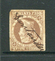 COLOMBIA - 1876 - CANCELLATION: 10c bistre brown on white wove paper used with SANTANDER manuscript cancel. Tight margins. (SG 85)  (COL/17040)