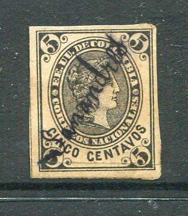 COLOMBIA - 1881 - CANCELLATION: 5c black on lilac 'Liberty' issue used with SAN ANDRES manuscript cancel. Four margins. Very rare. (SG 104)  (COL/17047)