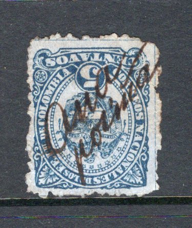 COLOMBIA - 1883 - CANCELLATION: 5c blue on blue used with ANAPOIMA manuscript cancel. Rare. (SG 109)  (COL/17050)