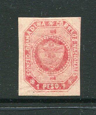 COLOMBIA - 1859 - CLASSIC ISSUES: 1p carmine 'First Issue' a fine mint copy with full O.G. Four margins. Tiny thin. (SG 6)  (COL/1729)