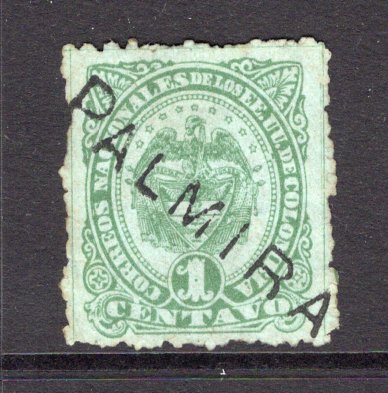 COLOMBIA - 1883 - CANCELLATION: 1c blue green on green used with fine strike of straight line PALMIRA cancel in black. (SG 106a)  (COL/17301)