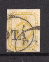 COLOMBIA - 1860 - CLASSIC ISSUES: 10c lemon yellow second 'Grenadine Confederation' issue a superb used copy with oval BOGOTA cancel, four large margins. (SG 9)  (COL/1732)