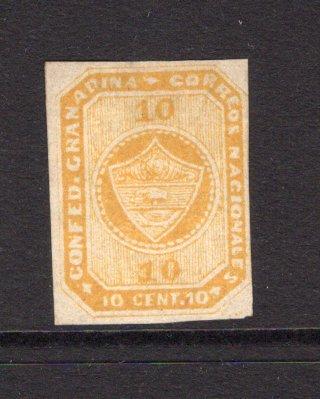 COLOMBIA - 1860 - CLASSIC ISSUES: 10c yellow second 'Grenadine Confederation' issue a superb mint copy with full O.G. Four margins. (SG 9)  (COL/1734)