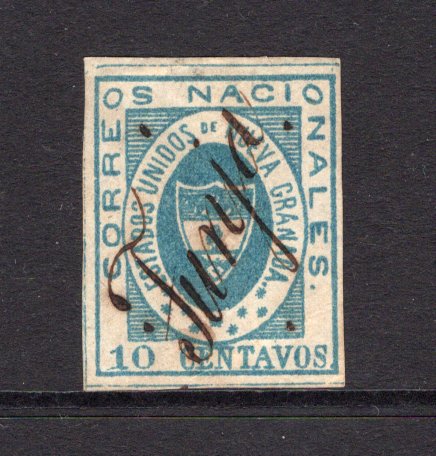 COLOMBIA - 1861 - CLASSIC ISSUES: 10c blue 'United States of New Granada' issue a very fine four margin copy used with superb TUNJA manuscript cancel. (SG 13)  (COL/1736)