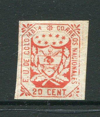 COLOMBIA - 1863 - CLASSIC ISSUES: 20c red, a superb copy mint with full gum, four huge margins. Tiny thin but scarce. (SG 28)  (COL/1739)