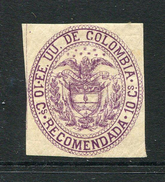 COLOMBIA - 1881 - CLASSIC ISSUES: 10c lilac 'Registration' issue a fine mint copy with full O.G. Four margins. Tiny thin. (SG R105)  (COL/1762)