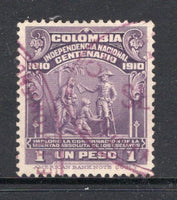 COLOMBIA - 1910 - CENTENARY ISSUE: 1p purple 'Centenary of Independence' issue a fine lightly used copy. (SG 351)  (COL/1801)