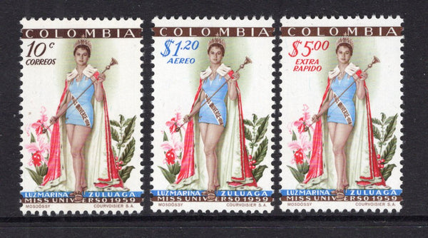 COLOMBIA - 1959 - COMMEMORATIVES: 'Miss World' issue set of three fine unmounted mint. (SG 952/954)  (COL/1848)