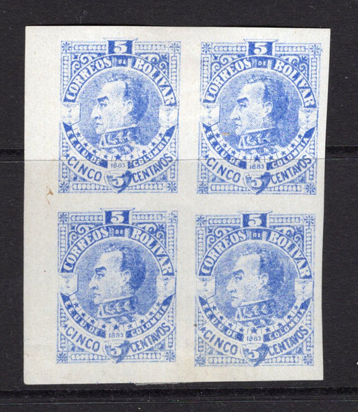 COLOMBIAN STATES - BOLIVAR - 1883 - VARIETY: 5c ultramarine dated '1883' a fine mint IMPERF block of four. (As SG 37A)  (COL/1878)