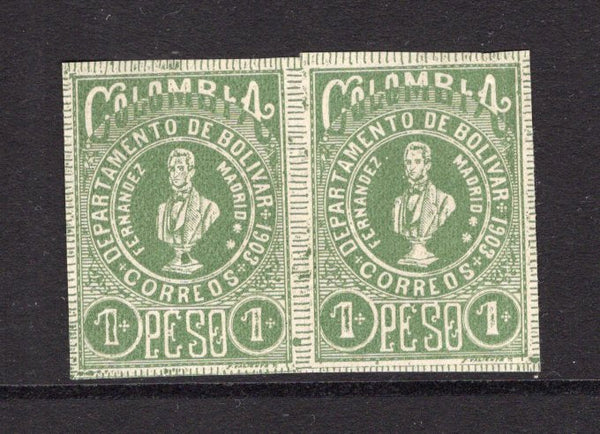 COLOMBIAN STATES - BOLIVAR - 1903 - VALIENTE ISSUE: 1p green on yellow 'Fernandez Madrid' issue a fine unused pair. (SG 68Aa)  (COL/1883)