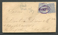 COLOMBIA - 1887 - DEFINITIVE ISSUE: Cover franked with 2 x 1886 5c ultramarine on blue (SG 124c) tied by oval BOGOTA cancel in purple. Addressed to USA with BARRANQUILLA and TRANSITO COLON transit cds's and USA arrival cds on reverse. Cover has central crease.  (COL/23430)