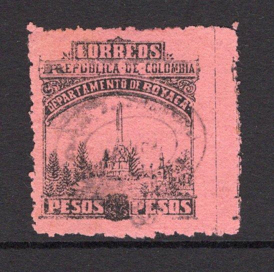 COLOMBIAN STATES - BOYACA - 1903 - VARIETY: 5p black on rose with variety '5' OMITTED, perf 12, a fine used copy. (SG 10Bb)  (COL/24191)