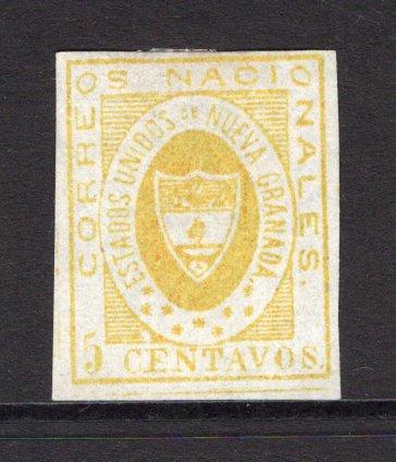 COLOMBIA - 1861 - CLASSIC ISSUES: 5c pale yellow 'United States of New Granada' issue a very fine four margin unused copy. (SG 12a)  (COL/25348)