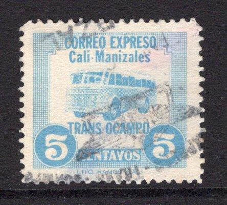 COLOMBIAN PRIVATE EXPRESS COMPANIES - 1952 - TRANSOCAMPO: 5c light blue 'Trans-Ocampo' EXPRESS issue showing picture of a Bus, established to run a service from Cali to Manizales, a fine used copy with part COROZAL 'Wing' cancel in black. Scarce.  (COL/25388)