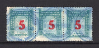 COLOMBIAN PRIVATE EXPRESS COMPANIES - 1934 - RIBON: 5c on 18c blue green 'Ribon' EXPRESS issue a fine used strip of three with blue NEIVA cds's. (Hurt & Williams #10)  (COL/25400)