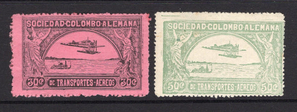 COLOMBIAN AIRMAILS - SCADTA - 1920 - VALIENTE ISSUE: 30c black on rose and 50c dull green 'Valiente' issue, the pair fine mint. (SG 1/2)  (COL/25407)