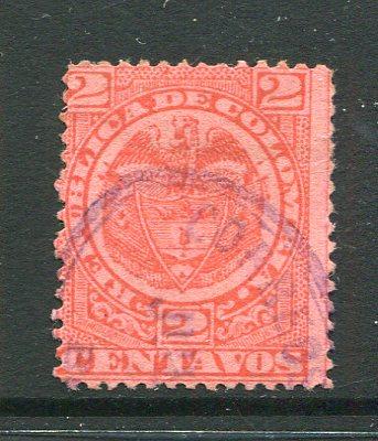 COLOMBIA - 1892 - PERFORATED CLASSICS: 2c red on rose, perf 13½, a very fine lightly used copy. A scarce & underrated stamp. (SG 150)  (COL/26988)