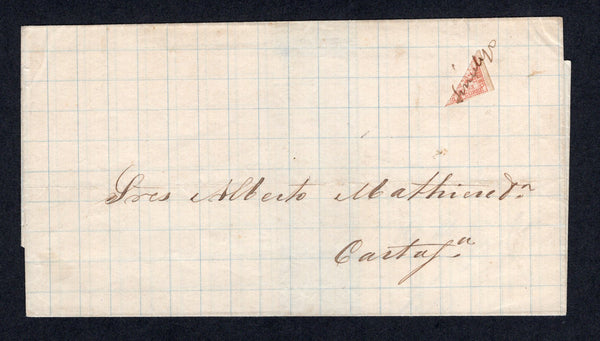 COLOMBIAN STATES - BOLIVAR - 1871 - CLASSIC ISSUES & BISECT: Cover endorsed SINCELAJO ABRIL 19th 1871 in manuscript on inside flap, franked with diagonally BISECTED 1863 10c rose (SG 2) tied by superb 'SINCELAJO' manuscript cancel. Addressed to CARTAGENA. Fine & rare.  (COL/27687)