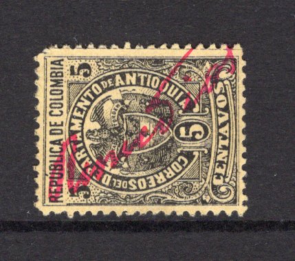 COLOMBIAN STATES - ANTIOQUIA - 1889 - CANCELLATION: 5c black on yellow used with REMEDIOS manuscript cancel in red. (SG 76)  (COL/27699)